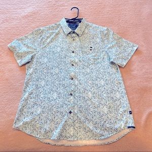 7DIAMONDS Men’s 4-Way Stretch Patterned Button Down Shirt (Size XL) - Turquoise